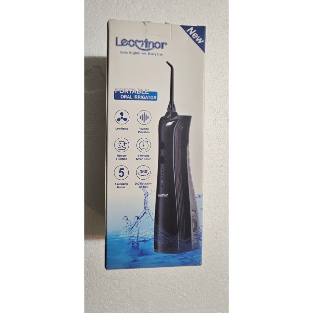 Leominor Cordless Water Flosser Portable Oral Irrigator IPX7 Waterproof Black‎